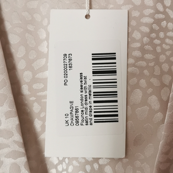 Flounce London sleeveless satin midi dress with twist and drape in metallic - Picture 3 of 6